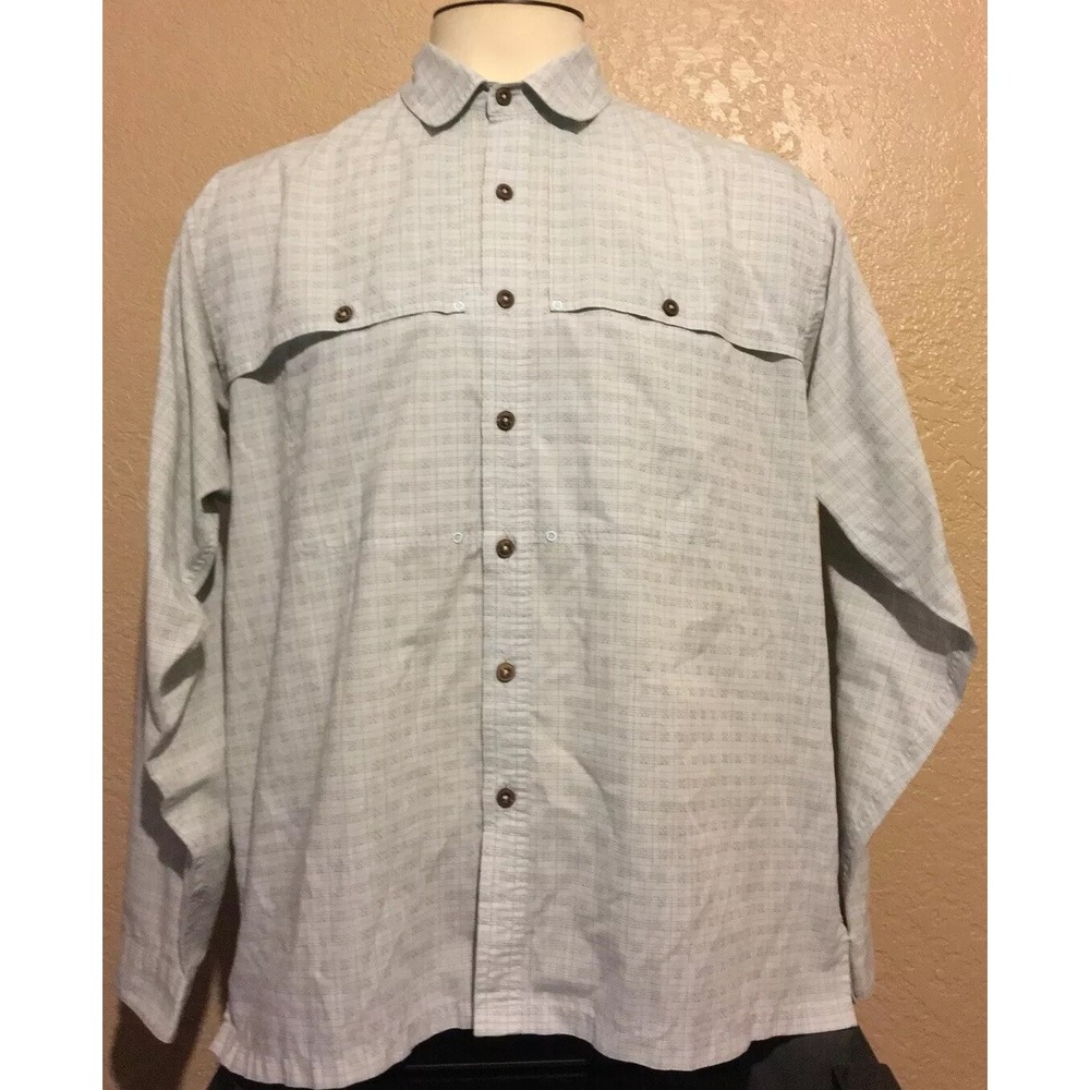 Patagonia Men's Sz Large Light Blue Geometric Hiking Fishing Long Sleeve Shirt L